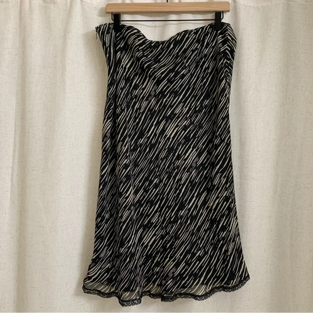 The Limited 100% Silk Black White Midi Animal Zebra Print Style Flowy Lace Skirt - Picture 2 of 9